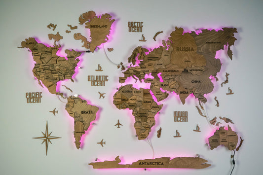 Багатошарова карта світу з підсвіткою RGB колір Brown