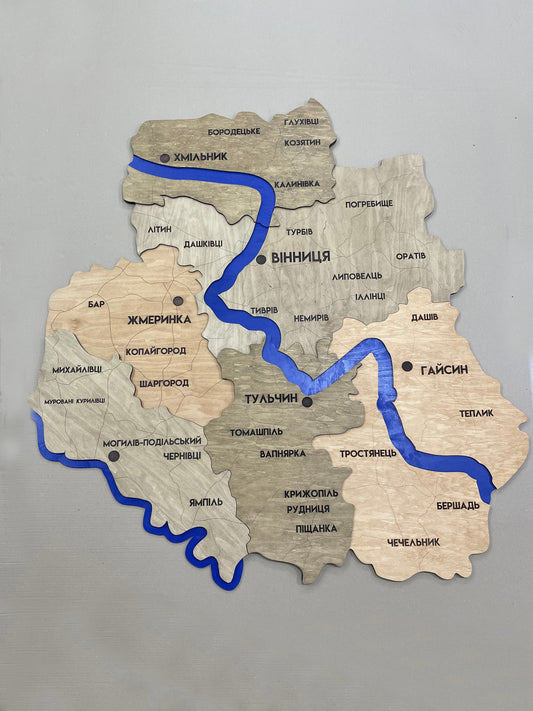 Багатошарова карта Вінницької області з річками, колір Light Tree