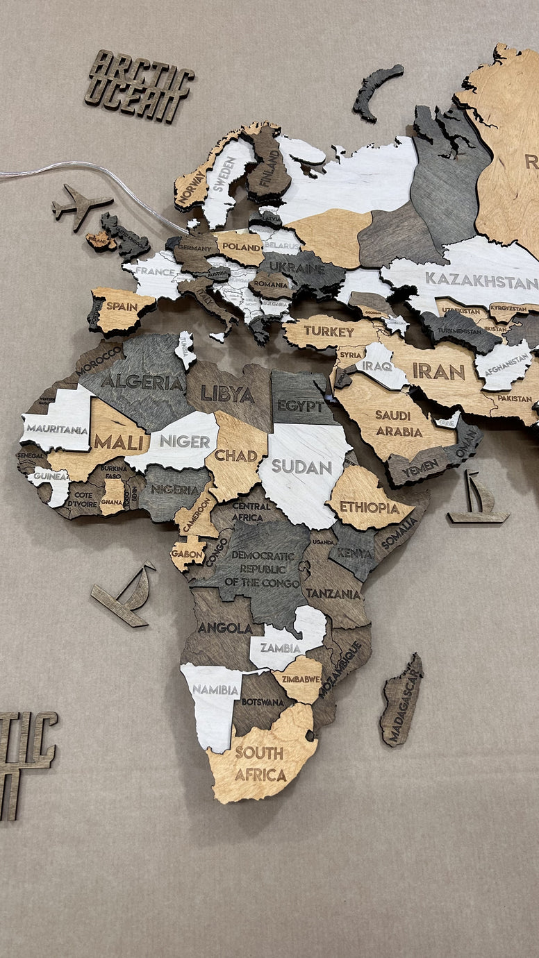 Багатошарова карта світу з підсвіткою колір Cappuccino