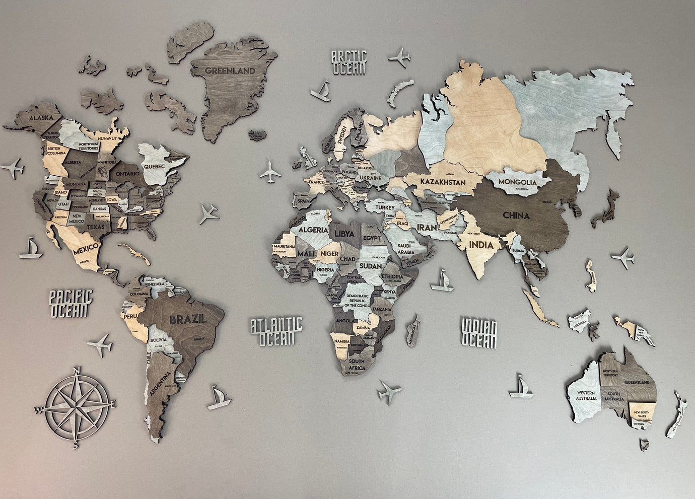 Багатошарова карта світу колір Memory з столицями