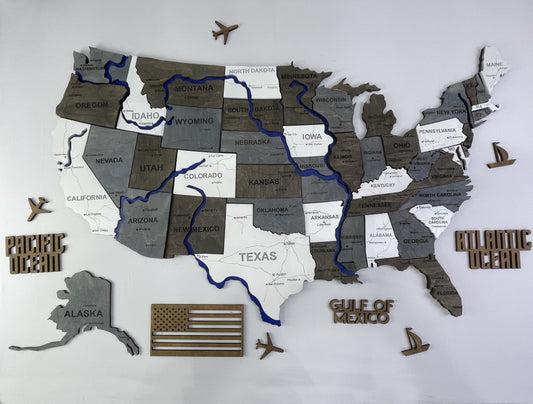 Багатошарова карта США з фарбованими річками та дорогами, колір Loft