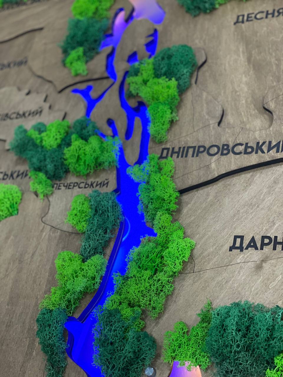 Карта міста Київ на акрилі, з підсвіткою річок, колір Rosewood