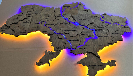 Карта України з підсвіткою річок та по контуру колір Rosewood 3