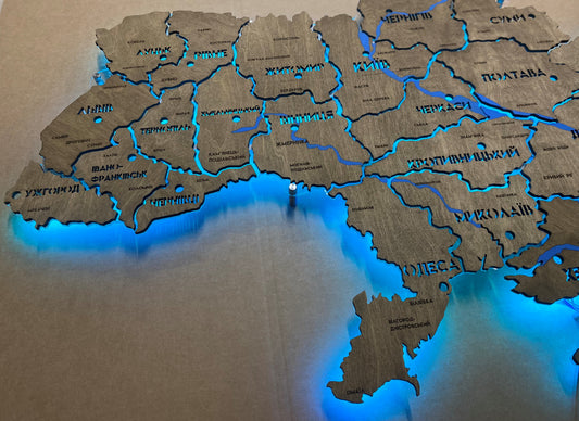 Карта України на акрилі з річками та підсвіткою RGB колір Venge 1