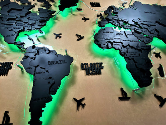 Багатошарова карта світу з прозорою основою та підсвіткою RGB колір Nero