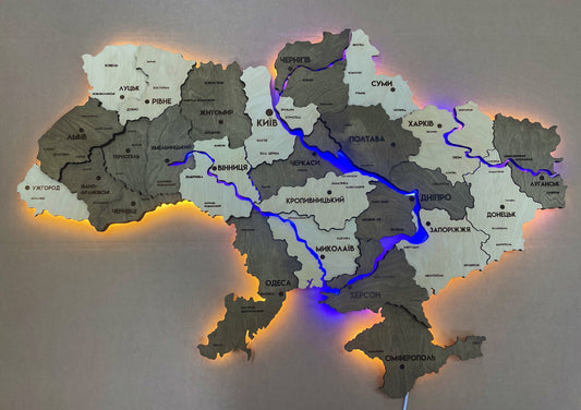 Карта України з підсвіткою річок та по контуру колір Cinnamon river