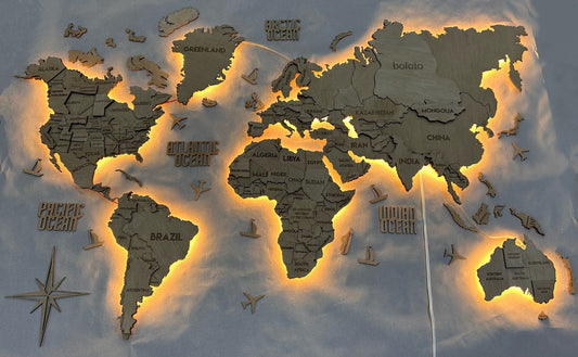 Багатошарова карта світу з підсвіткою колір Oak