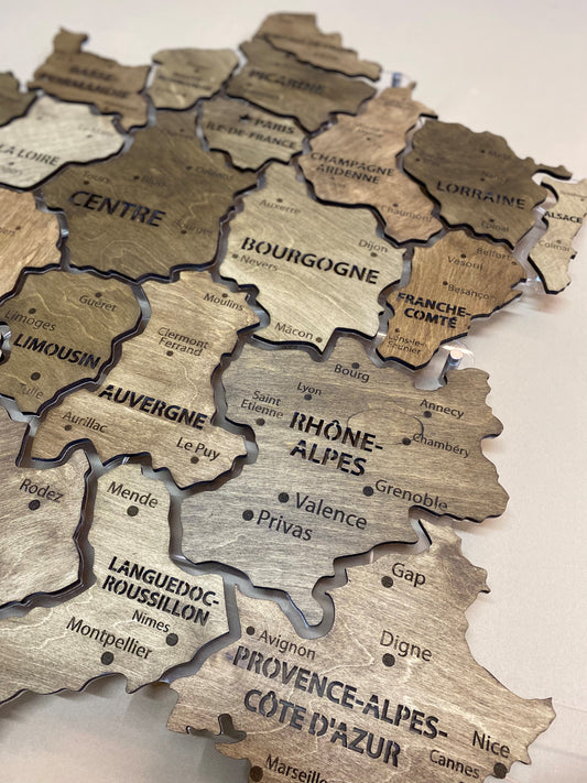 Карта Франції на акрилі з підсвіткою між областями колір Baguette