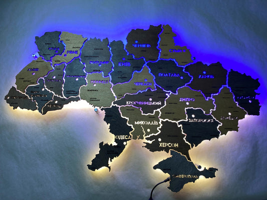 Карта України на акрилі з підсвіткою між областями колір Brut