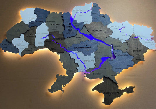 Карта України з підсвіткою річок та по контуру колір Loft river