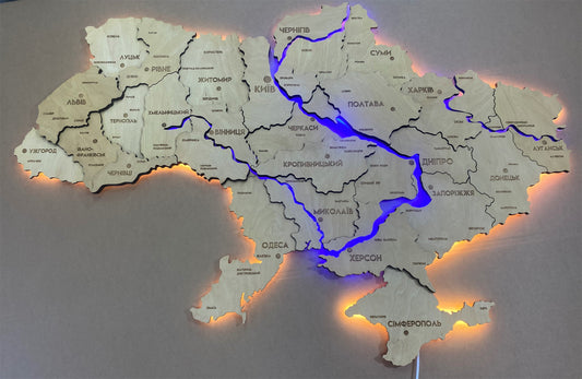 Карта України з підсвіткою річок та по контуру колір Natural river