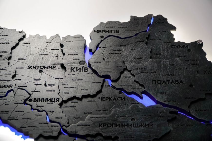 Деталізована карта України з підсвіткою річок та по контуру колір Black 2162160 фото