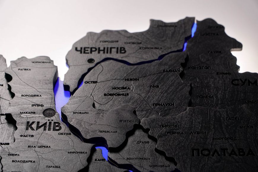Деталізована карта України з підсвіткою річок та по контуру колір Black 2162160 фото