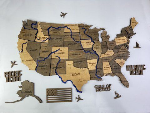 Багатошарова карта США з фарбованими річками та дорогами, колір Elis 3152430 фото