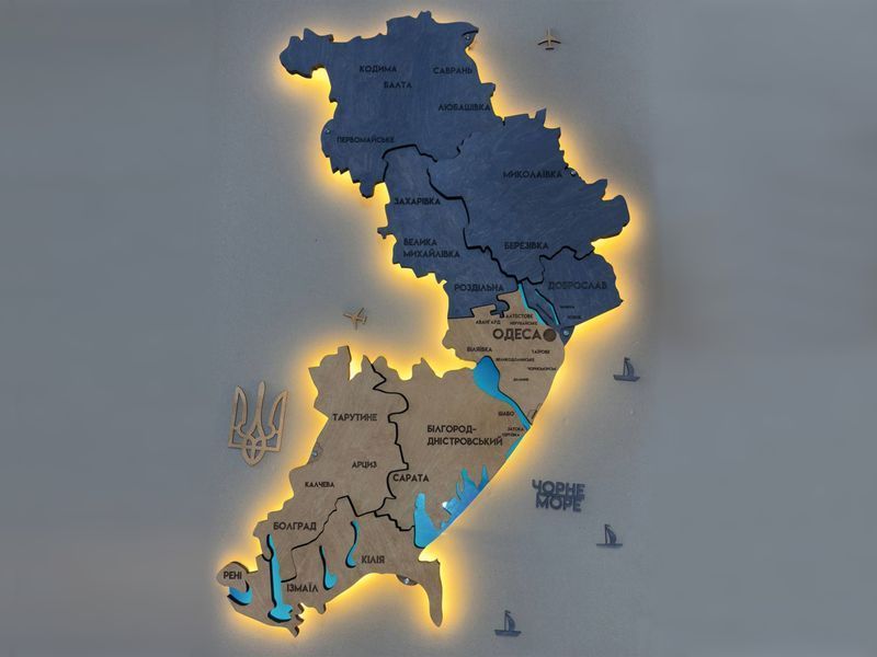 Багатошарова карта Одеської області, з підсвіткою річок та лиманів, колір Flag 2 5313620 фото