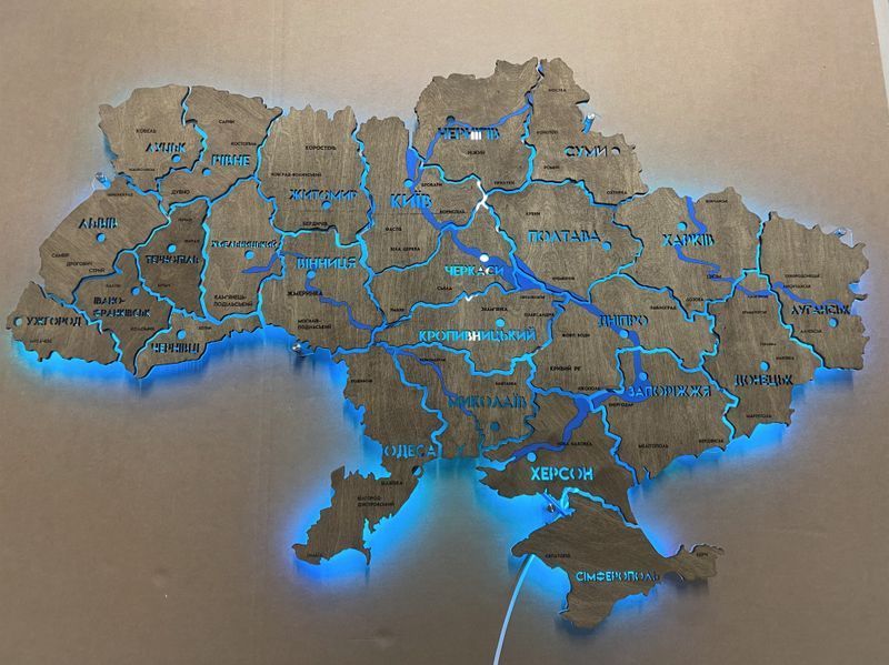 Карта Украины на акриле с реками и подсветкой RGB цвет Venge 1 21413412 фото