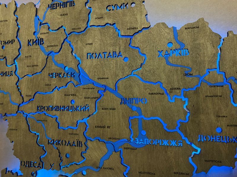 Карта Украины на акриле с реками и подсветкой RGB цвет Venge 1 21413412 фото