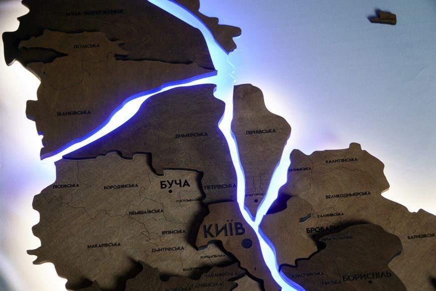 Многослойная карта Киевской области, с подсветкой рек, цвет Палисандр 5212815 фото