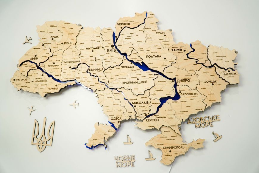 Карта України з підсвіткою річок та по контуру колір Natural river 21320901 фото