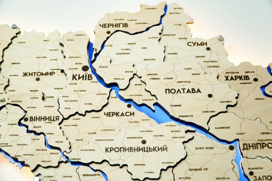 Карта України з підсвіткою річок та по контуру колір Natural river 21320901 фото
