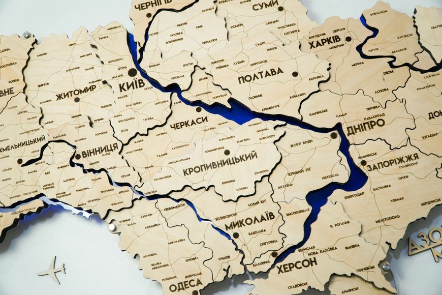 Карта України з підсвіткою річок та по контуру колір Natural river 21320901 фото