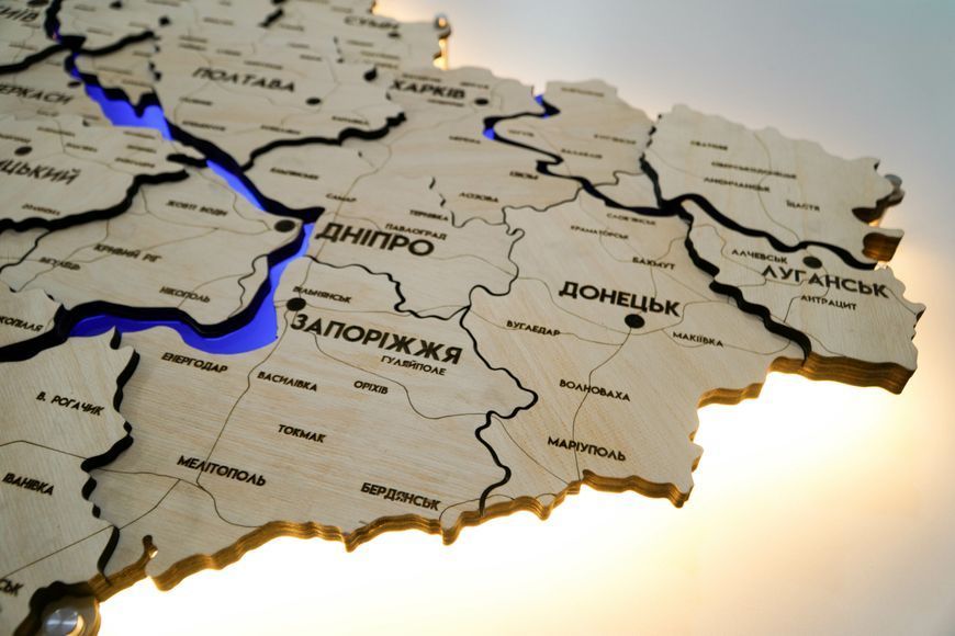 Карта України з підсвіткою річок та по контуру колір Natural river 21320901 фото