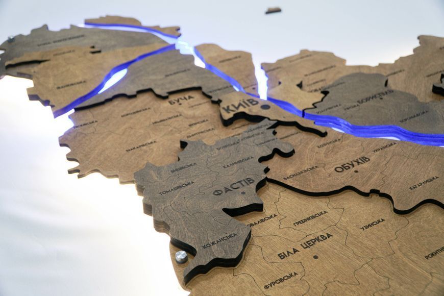 Багатошарова карта Київської області, з підсвіткою річок, колір Палісандр 5212825 фото