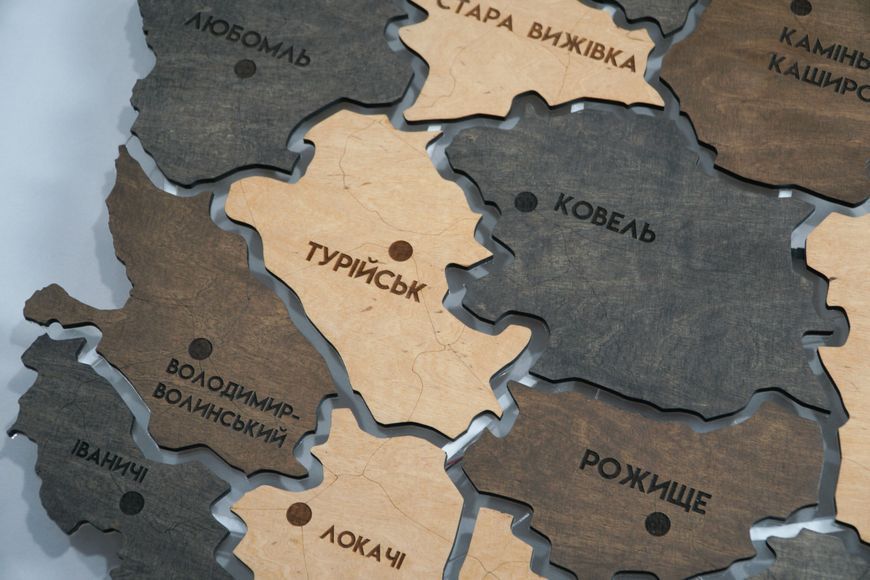 Карта Волинської області на акрилі, з підсвіткою між районами, колір Brute 5533012 фото
