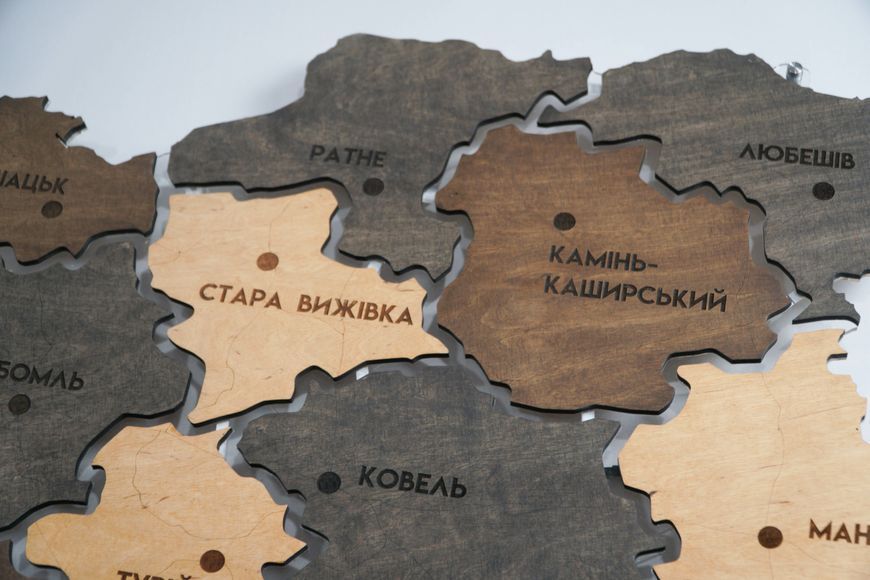 Карта Волинської області на акрилі, з підсвіткою між районами, колір Brute 5533012 фото