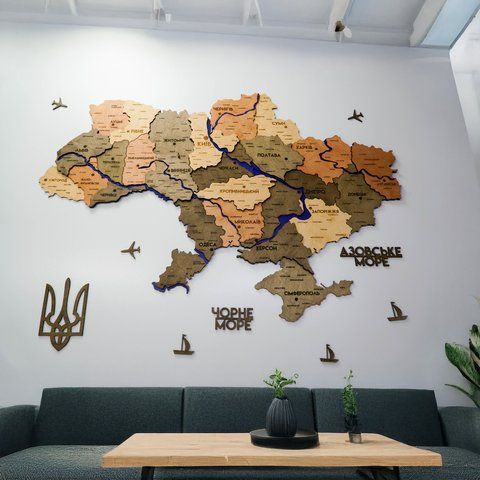 Карта Украины многослойная 3D с реками и дорогами цвет Warm 22217120 фото