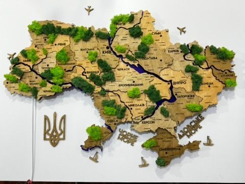 Подробная карта Украины с подсветкой рек и по контуру и мху цвет Light tree 21612625 фото