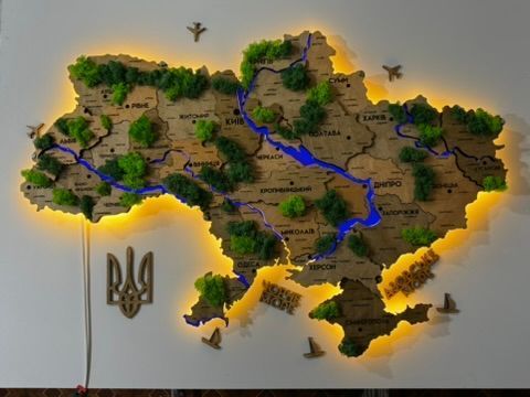 Подробная карта Украины с подсветкой рек и по контуру и мху цвет Light tree 21612625 фото