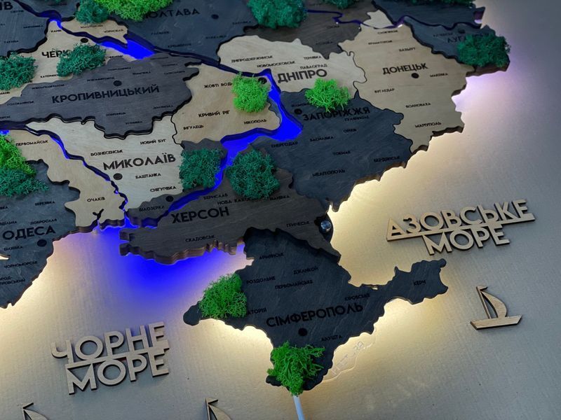 Подробная многослойная карта Украины с подсветкой рек и по контуру и с мхом, цвет Brut 21313025 фото