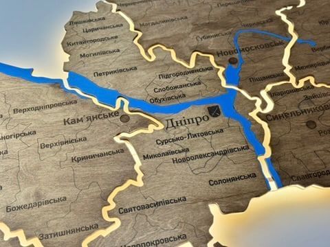 Карта Дніпропетровської області на акрилі, з річками та підсвіткою, колір Rosewood 767706111 фото