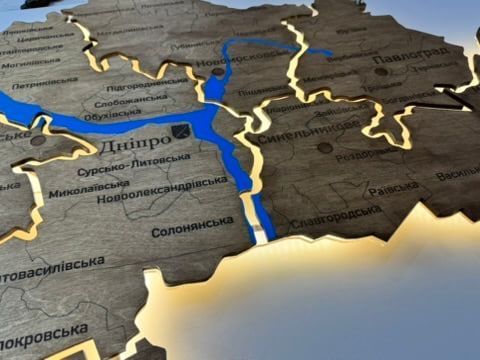 Карта Дніпропетровської області на акрилі, з річками та підсвіткою, колір Rosewood 767706111 фото