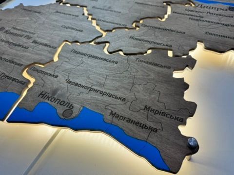 Карта Дніпропетровської області на акрилі, з річками та підсвіткою, колір Rosewood 767706111 фото