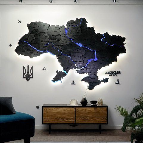 Подробная карта Украины с подсветкой рек и по контуру цвет Black 2162190 фото