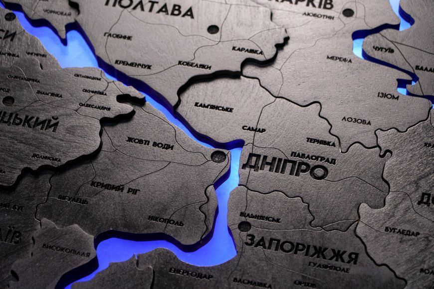 Деталізована карта України з підсвіткою річок та по контуру колір Black 21621901 фото
