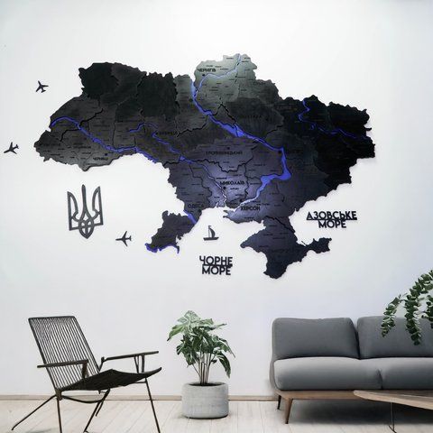 Подробная карта Украины многослойная 3D с реками цвет Nero 2222125 фото