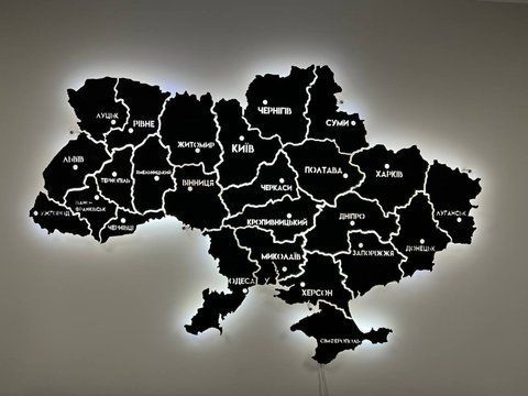 Карта Украины на акриле с подсветкой между областями цвет Black 2112130 фото