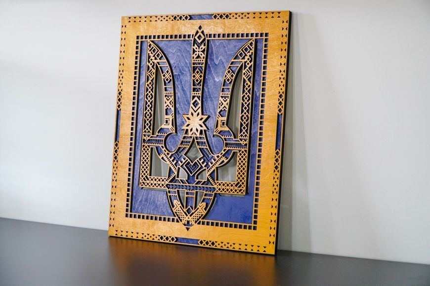 Двохшаровий герб України з орнаментом 50х43х3 см колір Прапор 2 7127 фото