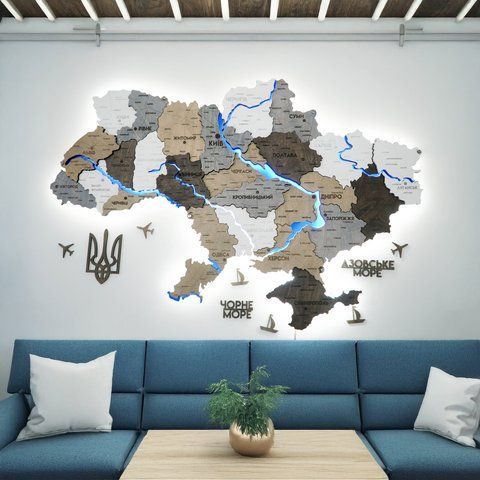 Подробная карта Украины с подсветкой рек и по контуру цвет Loft 2161825 фото