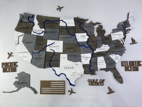 Багатошарова карта США з фарбованими річками та дорогами, колір Loft 3151820 фото