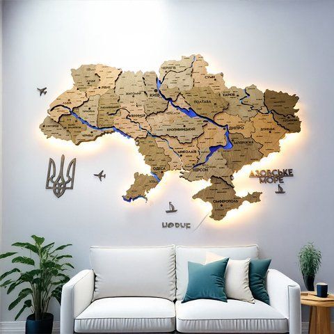 Деталізована карта України з підсвіткою річок та по контуру колір Light tree 2162690 фото