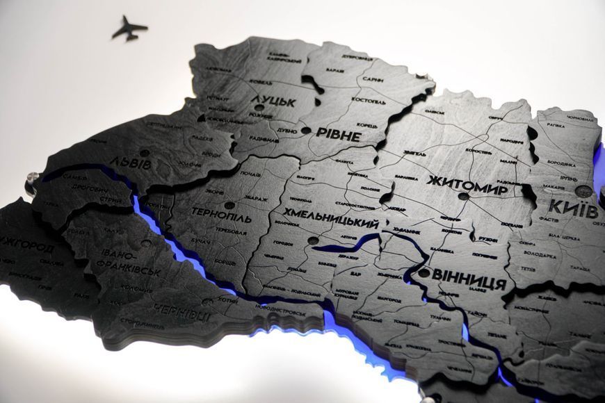 Подробная карта Украины с подсветкой рек и по контуру цвет Black 2162125 фото