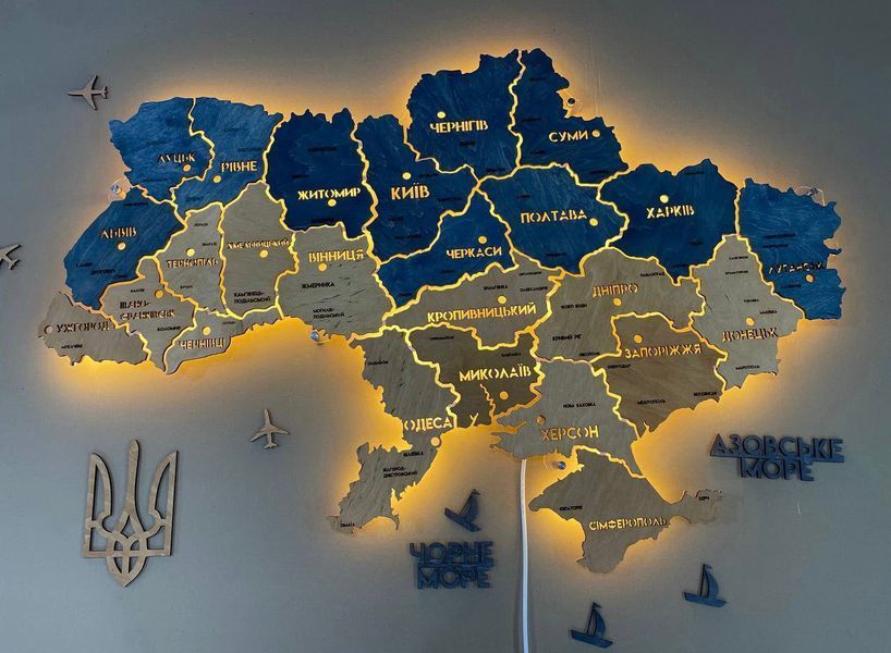 Карта Украины на акриле с подсветкой между областями цвет Flag 2 21136230 фото